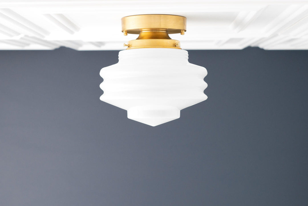 Geotower Glass Art Deco Flush Mount Ceiling Light – Ribbed Glass Globe Ceiling Fixture