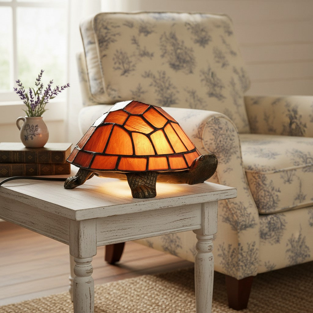 TiffStar Tortoise Art Glass Accent Lamp – Retro Style Decorative Bedside Lamp for Cozy Reading
