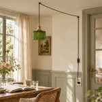 Charger l'image dans la visionneuse de galerie, Chevron Green Glass Plug-In Swag Pendant