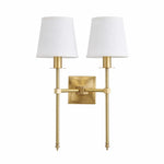 Load image into Gallery viewer, Double Head brass wall sconce with white fabric shades