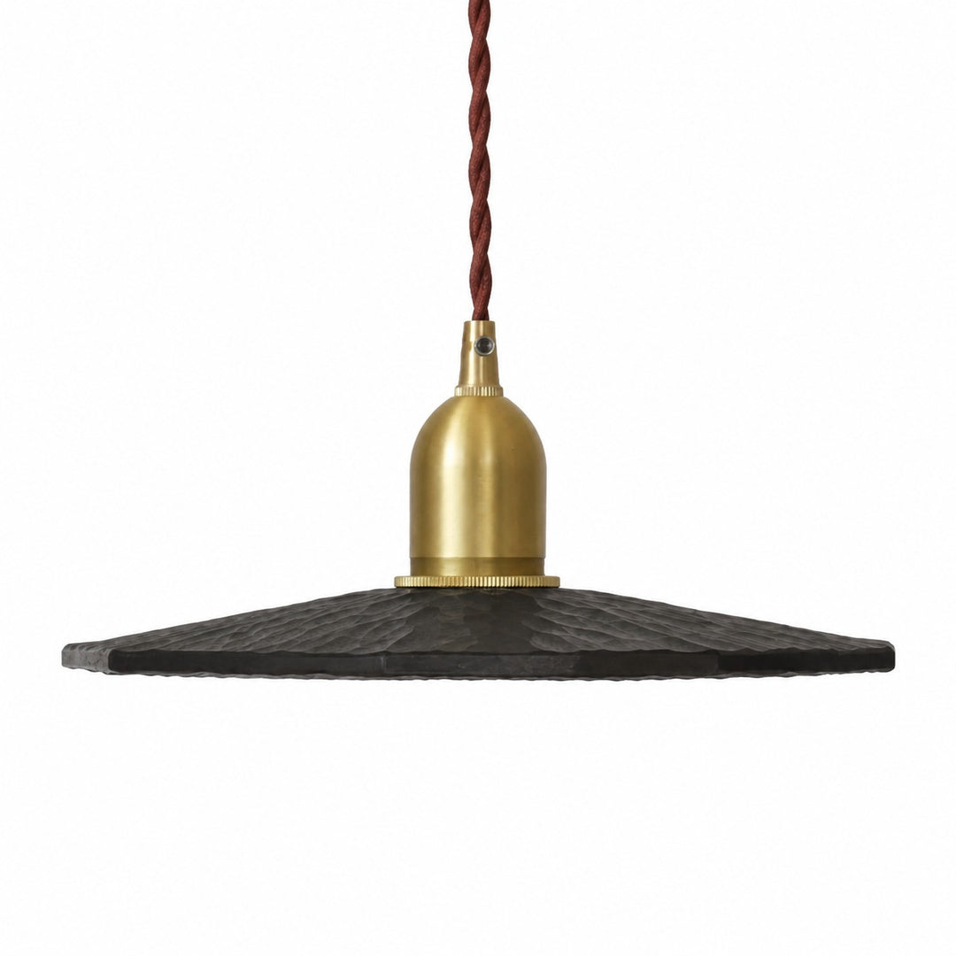 27cm octagonal black walnut wood pendant light with brass tone holder