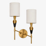 Cargar imagen en el visor de la Galería, Antique brass parallel double-head wall lamp with fabric shades