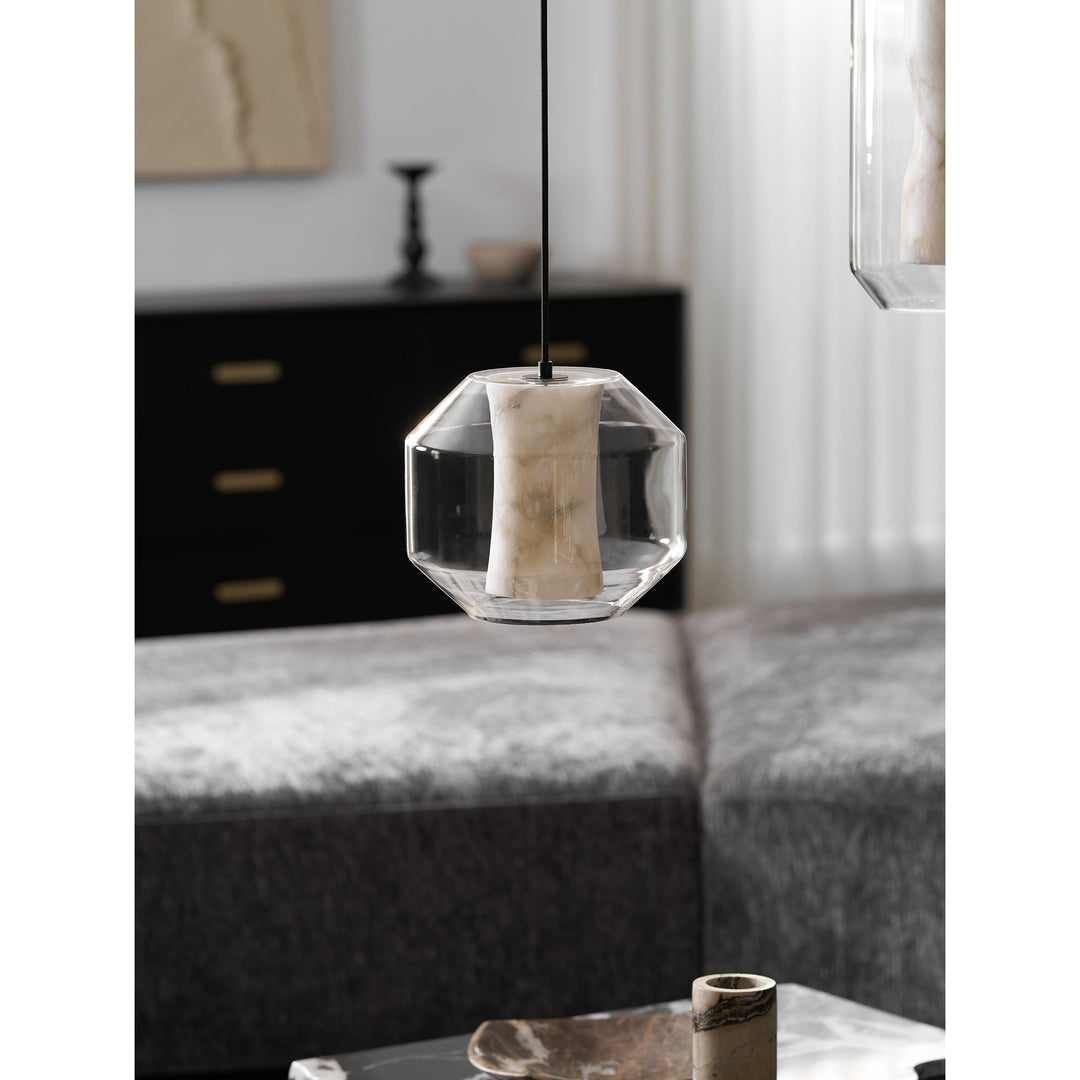 Suspension en verre et albâtre