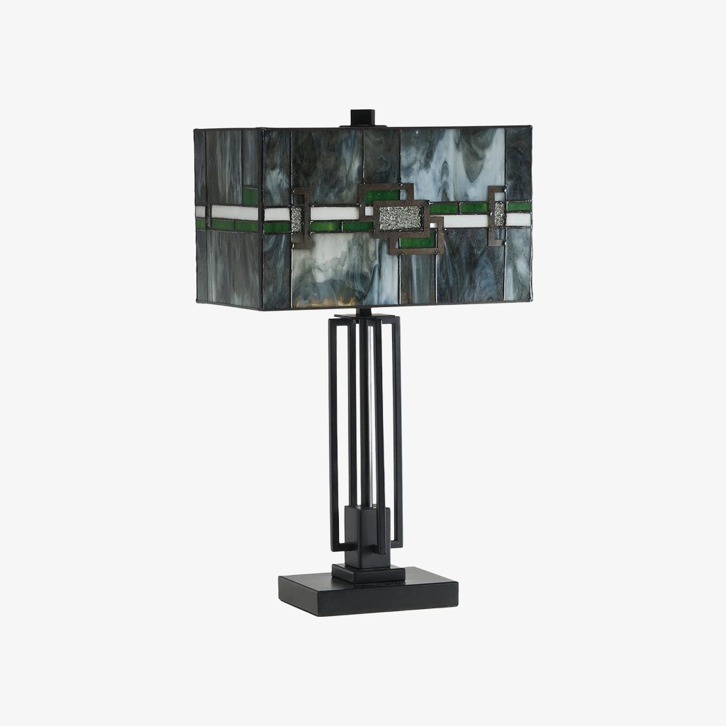 Culletto Rectangular Stained Glass Mosaic – Artisan Style Table Lamp for Bedroom and Hallway Accent Lighting