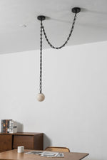 Load image into Gallery viewer, Black Metal Alabaster Globe Hardwired Chandelier