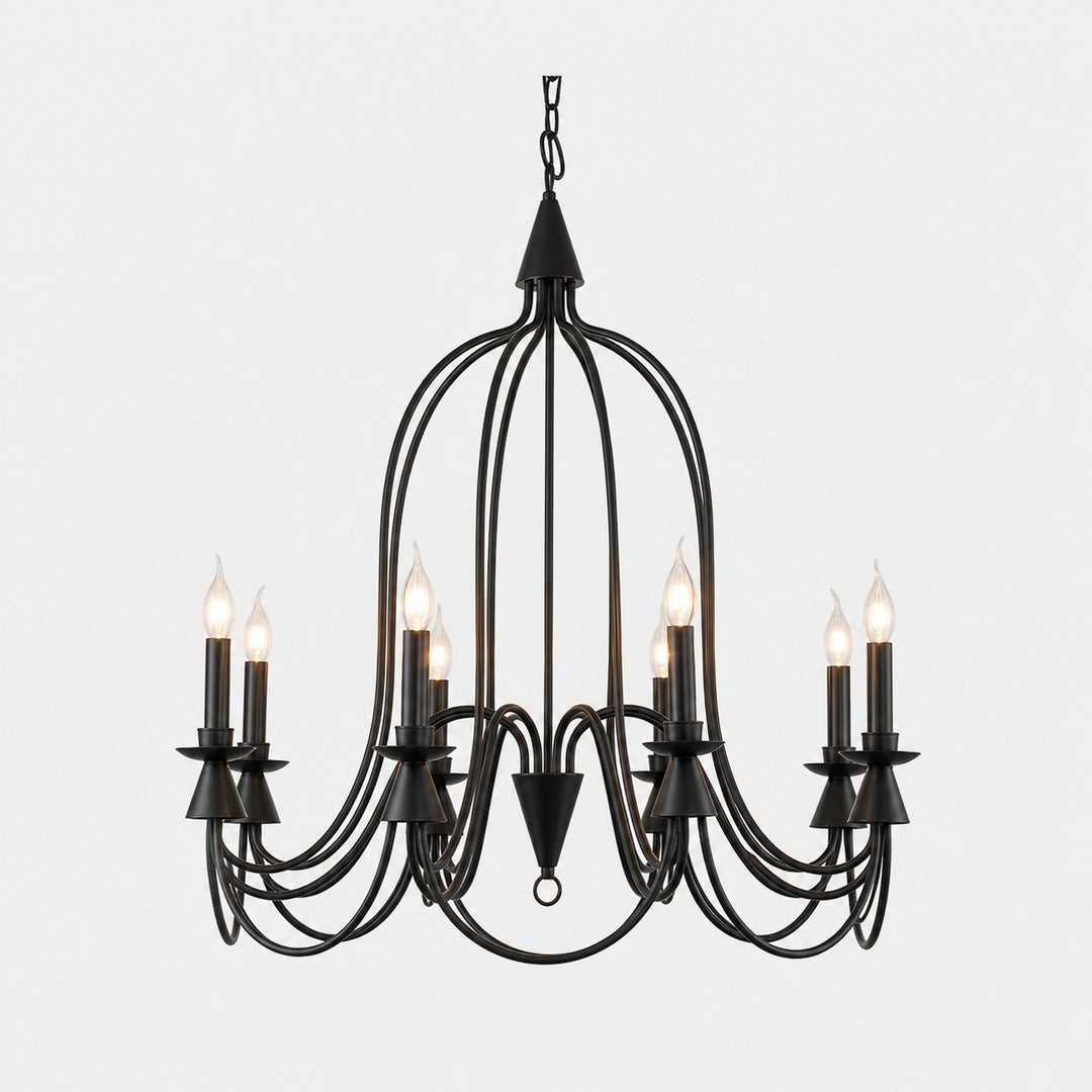 Black eight-light vintage iron candle chandelier