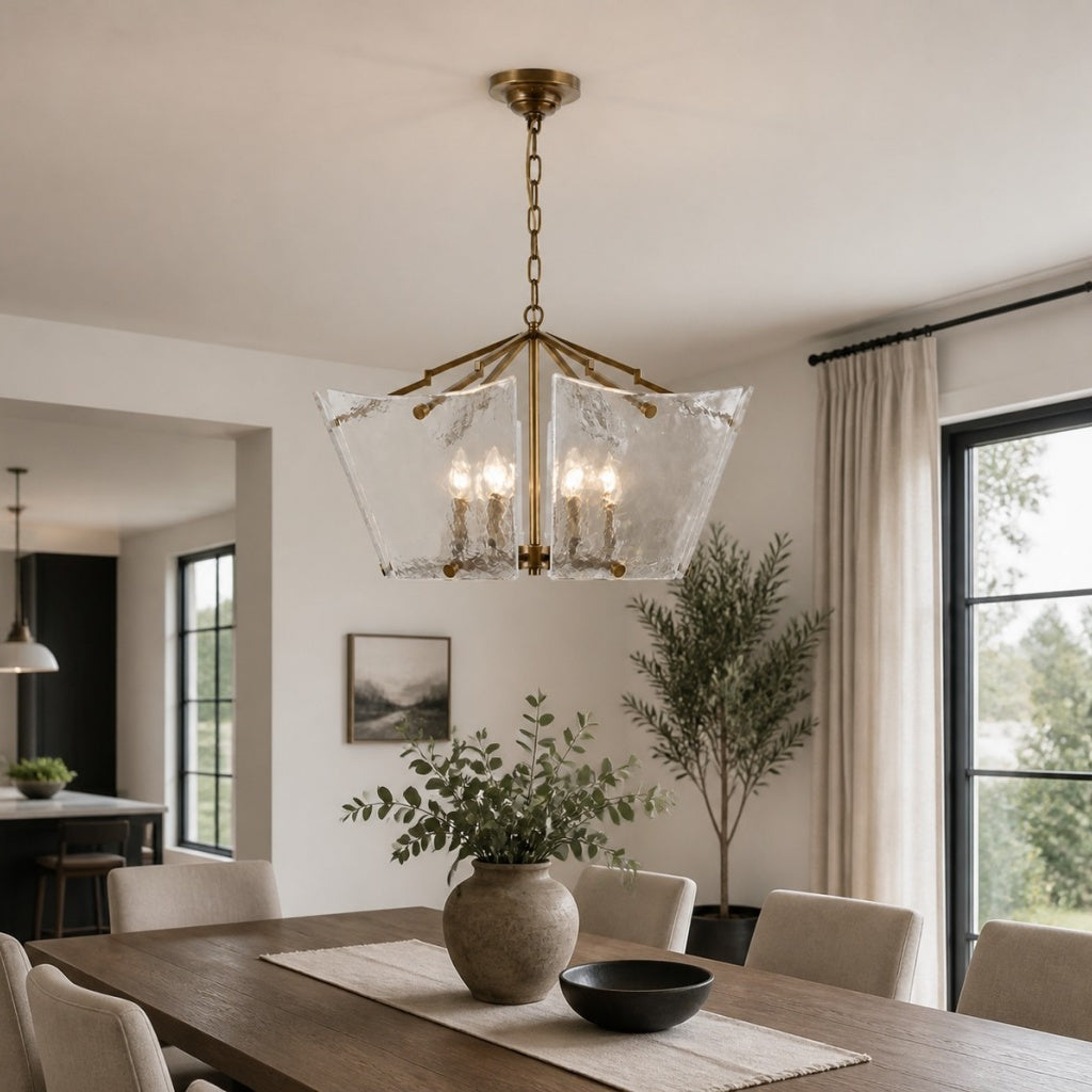 Textured Glass Panel Cage Chandelier