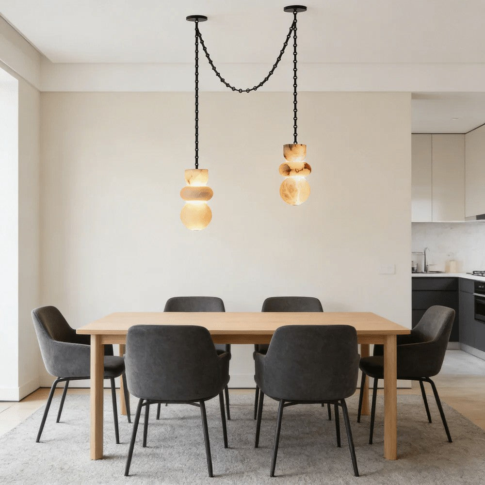 Black Metal Alabaster Chain Swag Chandelier