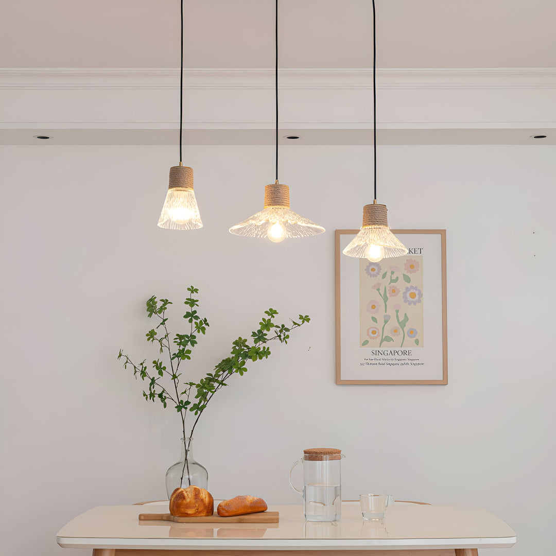 Nordische Hanfseil Glas Pendelleuchte