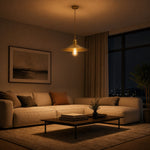 Bild in Gallery-Viewer laden, Brass pendant light above a quiet lounge setting