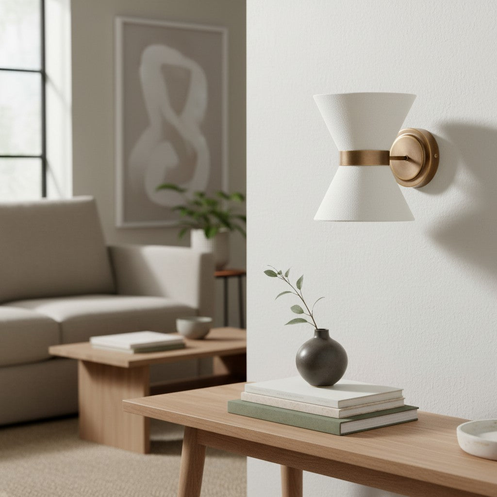 Ankora Bow-Tie Linen Shade Wall Light with Aged Brass Finish for Hallway and Bedroom