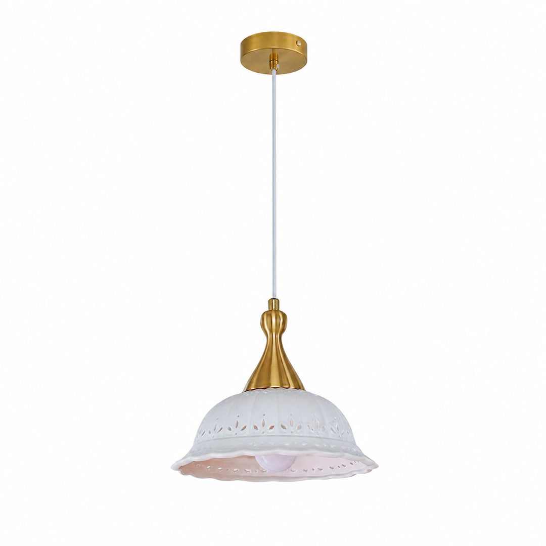 Pierced wide white ceramic pendant chandelier