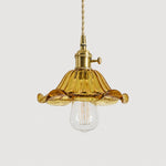 Cargar imagen en el visor de la Galería, Style L - Amber textured glass shade with antique brass E27 socket, front view