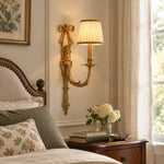 Bild in Gallery-Viewer laden, Pleated White Fabric Shade Wall Sconce with Sculptural Bow Detail - Vintage Brass Fixture