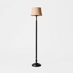 Charger l'image dans la visionneuse de galerie, Vintage black iron floor lamp with natural linen shade