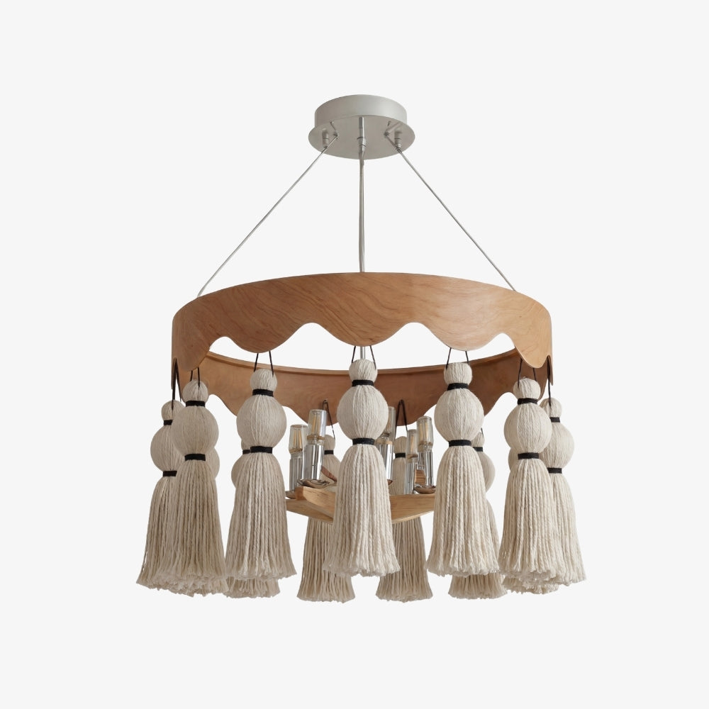 FringeAura Boho Tassel Chandelier - Large Cotton Fringe Chandelier for Dining and Living Room