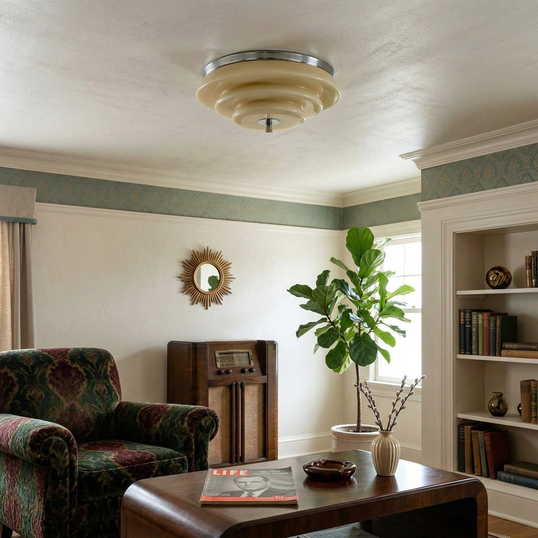 Mallew Flush Mount Ceiling Light – Layered Wave Silhouette Vintage Style Lamp for Indoor Use