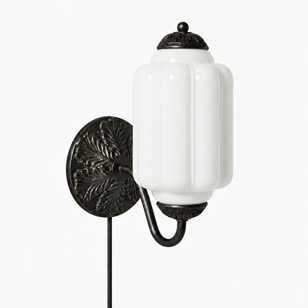 Eloise fluted milk-glass plug-in wall sconce