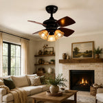 Cargar imagen en el visor de la Galería, Ceiling fan light in a rustic living room with fireplace