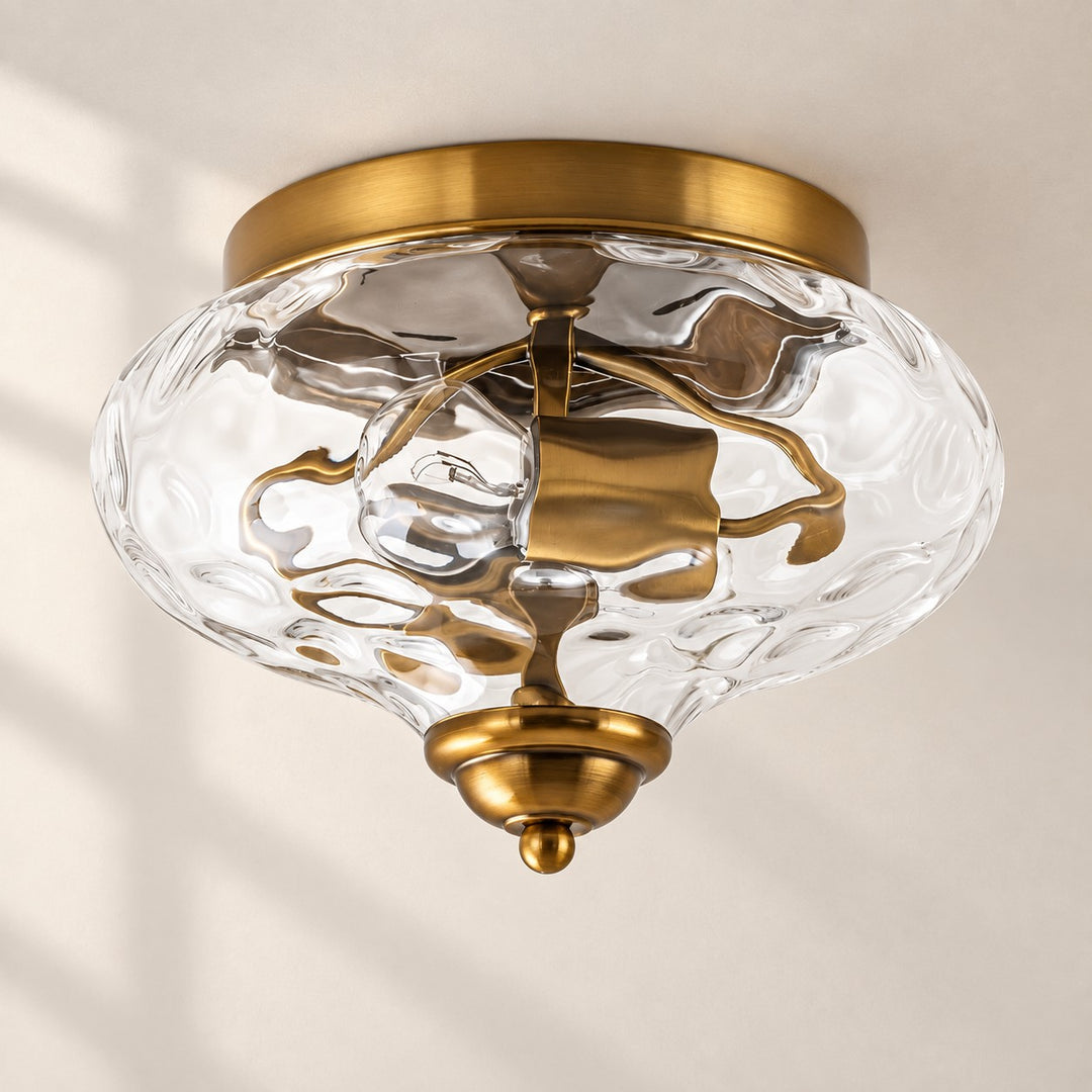 Modern Farmhouse 2-Light Hammered Water Glass Flush Mount Ceiling Light