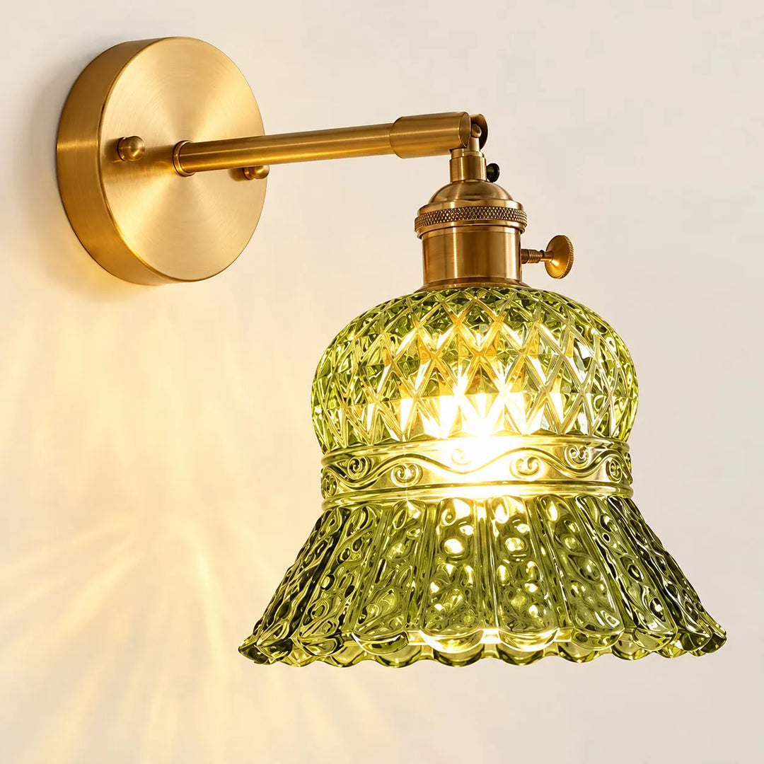 Vintage Brass Pineapple Glass Wall Lamp