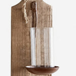 Charger l'image dans la visionneuse de galerie, Rustic wooden wall sconce iron holder detail