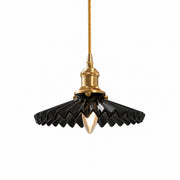 Black pleated ceramic pendant light with brass-finish base