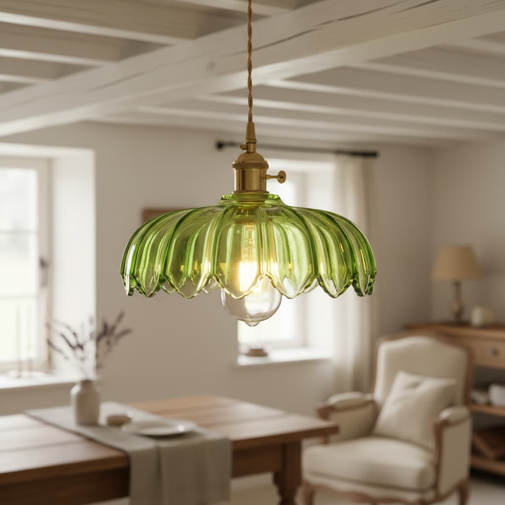 Lámpara Colgante de Vidrio con Diseño de Tulipán Rústico Petalbloom – Lámpara Colgante con Diseño de Capullo Floral para Comedor N58