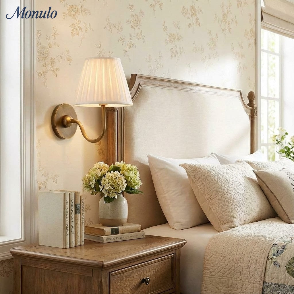 Luvora Fabric Shade Wall Sconce with Drum Shade - Classic Pleated Sconce Light