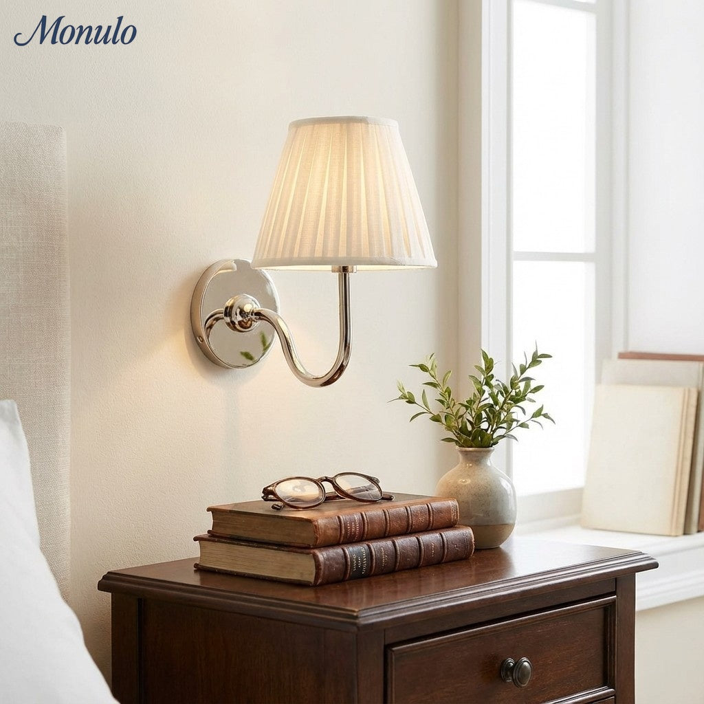 Luvora Fabric Shade Wall Sconce with Drum Shade - Classic Pleated Sconce Light