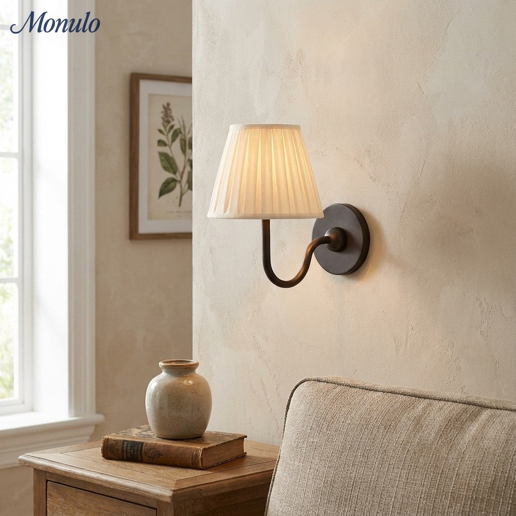 Luvora Fabric Shade Wall Sconce with Drum Shade - Classic Pleated Sconce Light