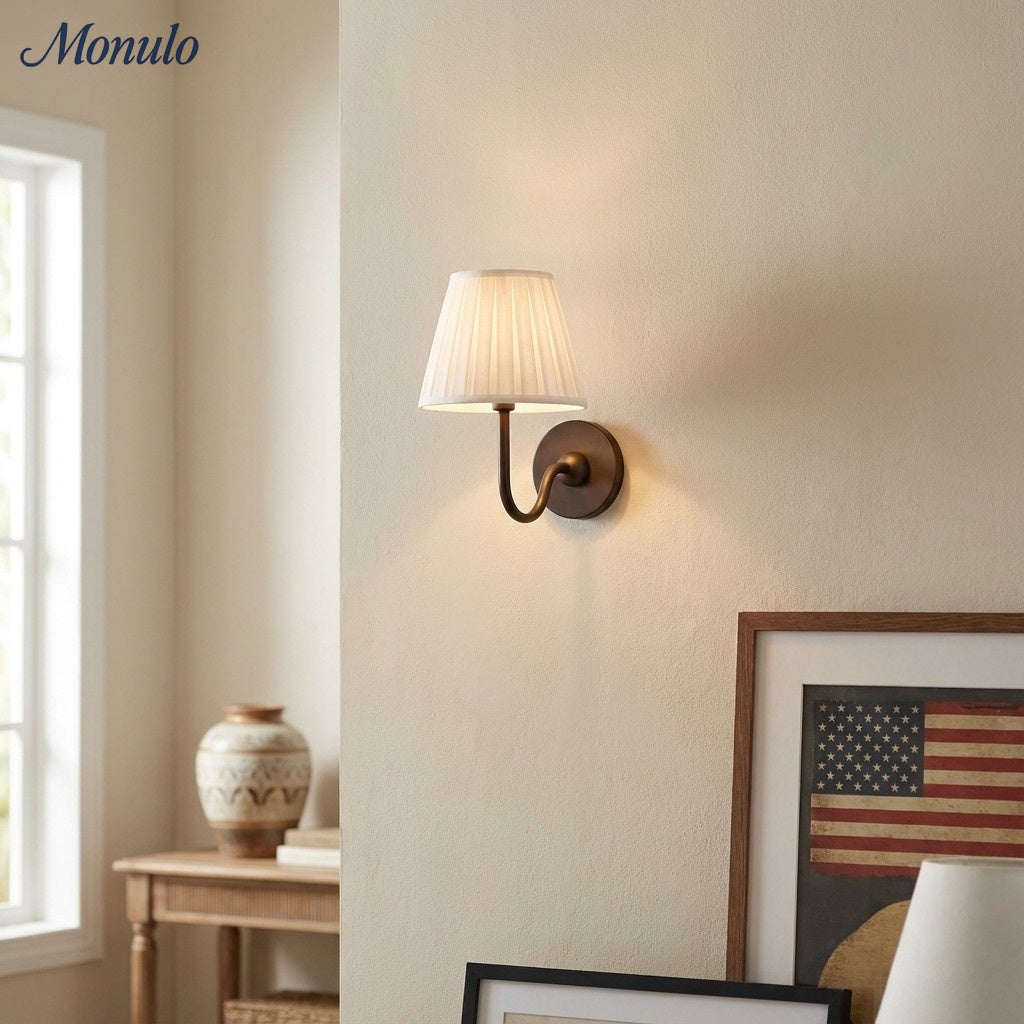 Luvora Fabric Shade Wall Sconce with Drum Shade - Classic Pleated Sconce Light