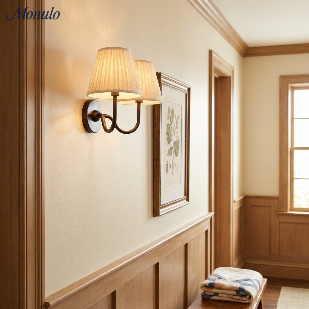 Luvora Fabric Shade Wall Sconce with Drum Shade - Classic Pleated Sconce Light