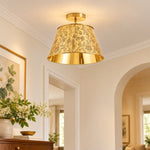 Charger l'image dans la visionneuse de galerie, Cone Shade Floral Etching Antique Brass Flush Mount