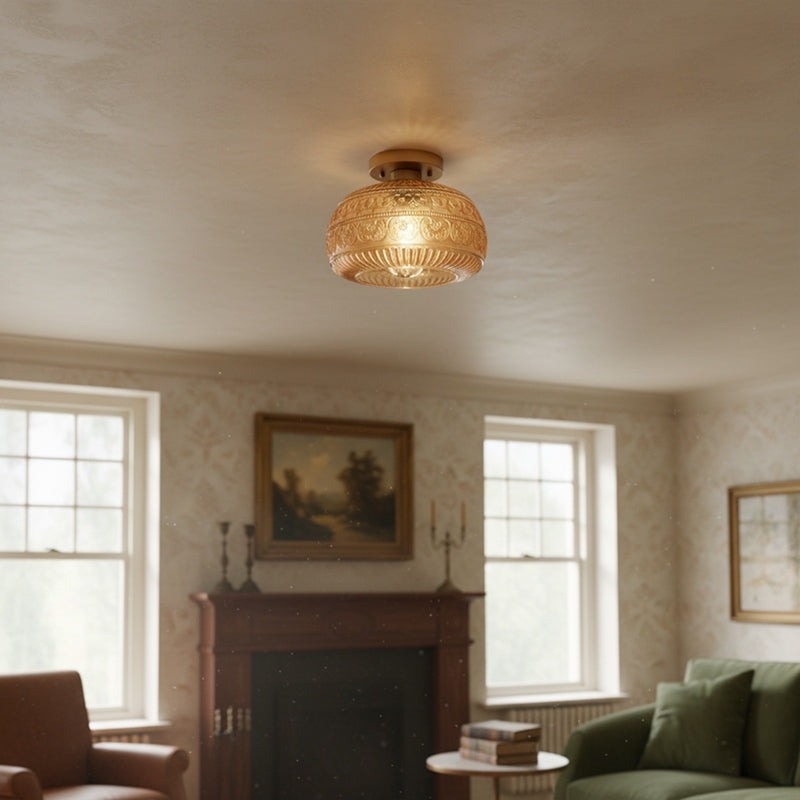 Lámpara de Techo Empotrada de Vidrio con Patrón Teñido Lurex - Diseño Grabado e Iluminación Decorativa para Interiores U21