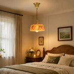 Cargar imagen en el visor de la Galería, Vintage floral ceramic pendant light detail and room view
