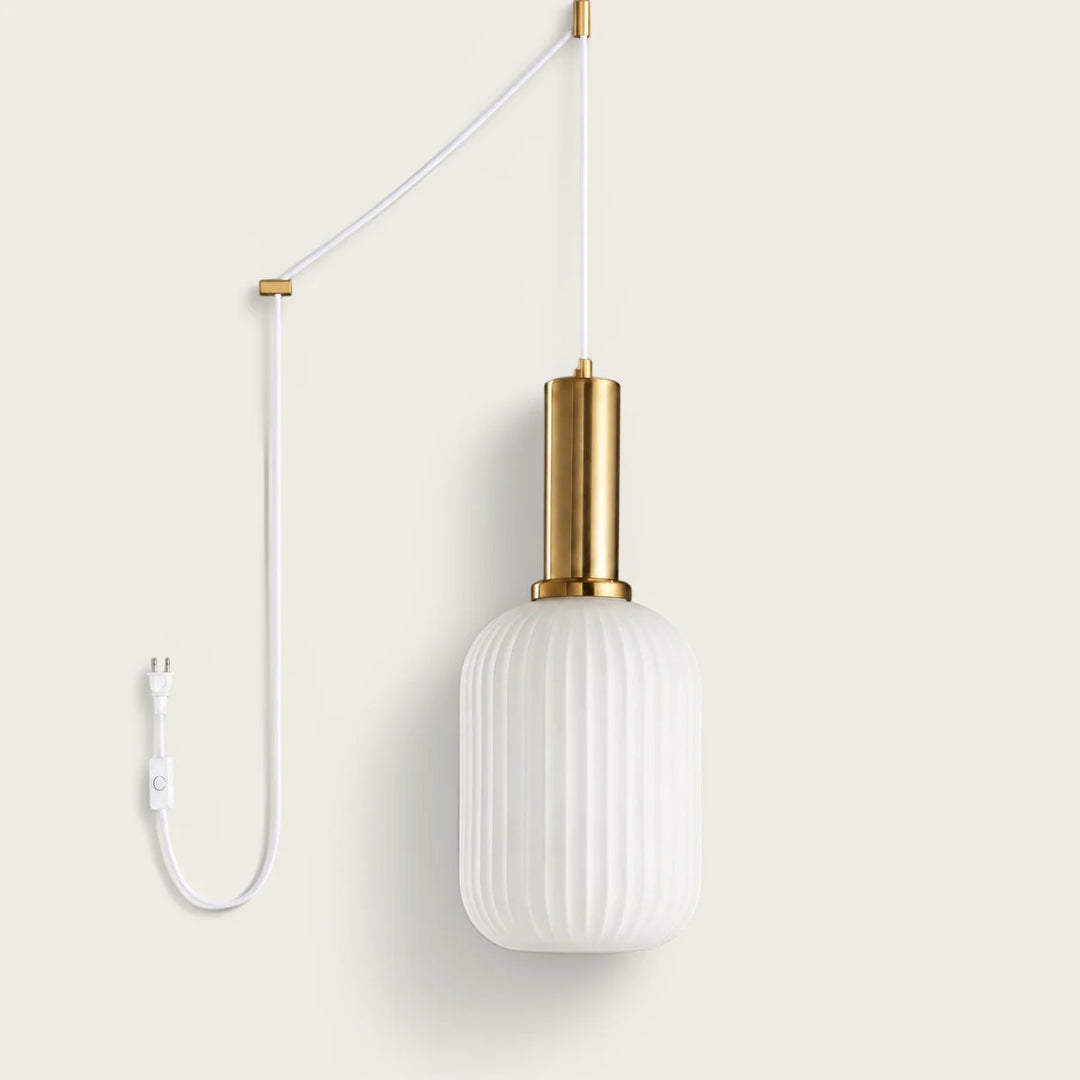White Model A Small ribbed glass plug-in pendant light