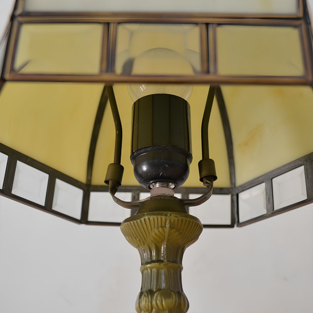 TF Tivanny Art Deco Stained Glass Table Lamp - Vintage Style for Bedroom or Living Room