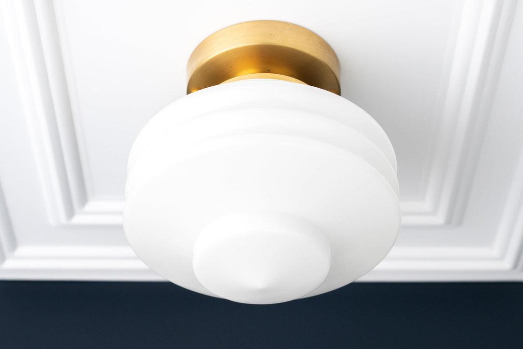 Geotower Glass Art Deco Flush Mount Ceiling Light – Ribbed Glass Globe Ceiling Fixture