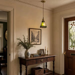 Cargar imagen en el visor de la Galería, green amber stained glass pendant light detail or room scene