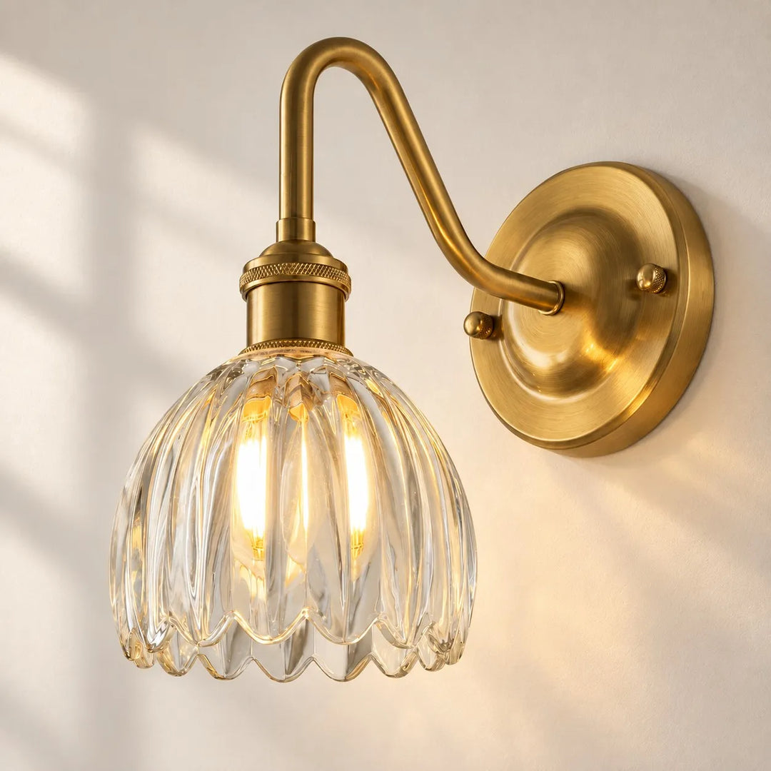 Vintage Brass Flower Glass Wall Lamp