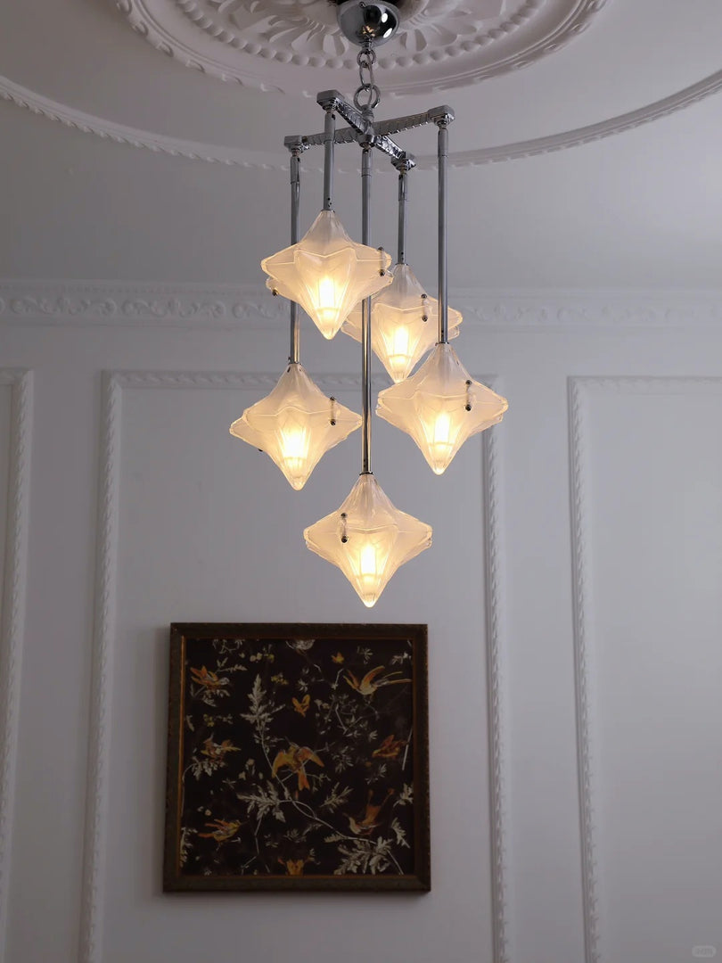 Lustre Art Déco Étoile – Luminaire déco en verre dépoli pour salle à manger – Astris Vega 