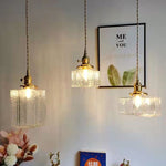 Load image into Gallery viewer, Traditional Vintage Square Rectangle Ripple Glass Iron 1-Light Pendant Light For Living Room
