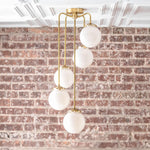 Load image into Gallery viewer, Glorica Glass Modern Brass &amp; Opal Hanging Light Fixture – Contemporary Globe Chandelier for Home
