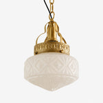Cargar imagen en el visor de la Galería, Cream white embossed glass pendant light with brass hardware