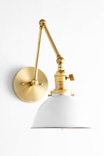 Cargar imagen en el visor de la Galería, Conique Metal Vintage Industrial Swing Arm Wall Lamp - Adjustable Dome Shade for Study

