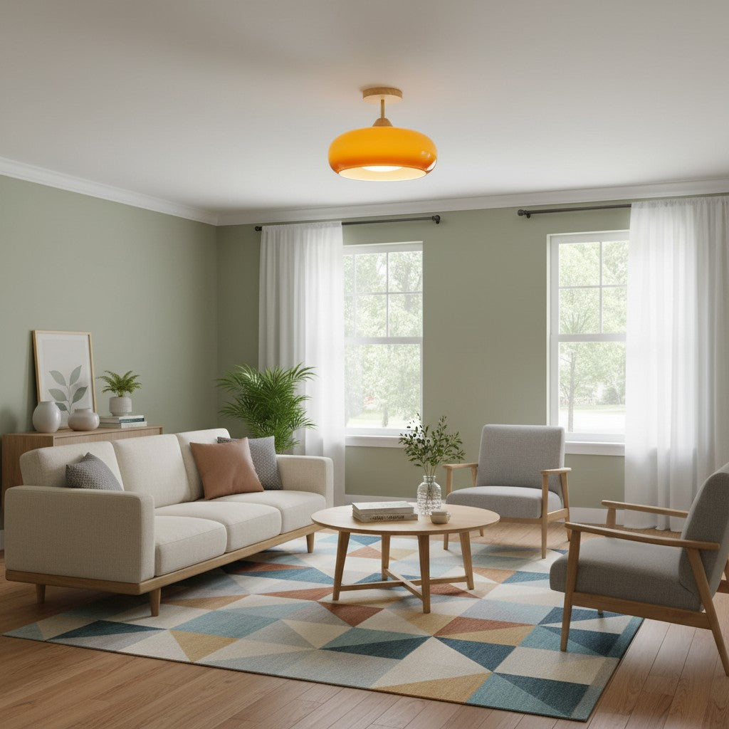 Lámpara de Techo de Cristal Bauvia Vintage Bauhaus – Lámpara Artística Moderna con Base de Madera para Sala de Estar N62