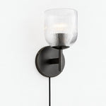 Bild in Gallery-Viewer laden, Black ribbed-glass wall sconce, one light