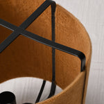 Load image into Gallery viewer, close view of black metal frame and coffee fabric shade