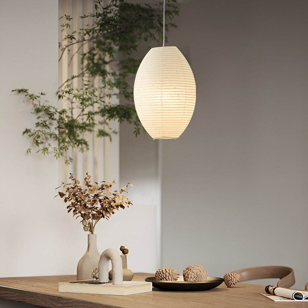 Traditionelle Japandi Wabi-Sabi Elliptische Papier Pendelleuchte